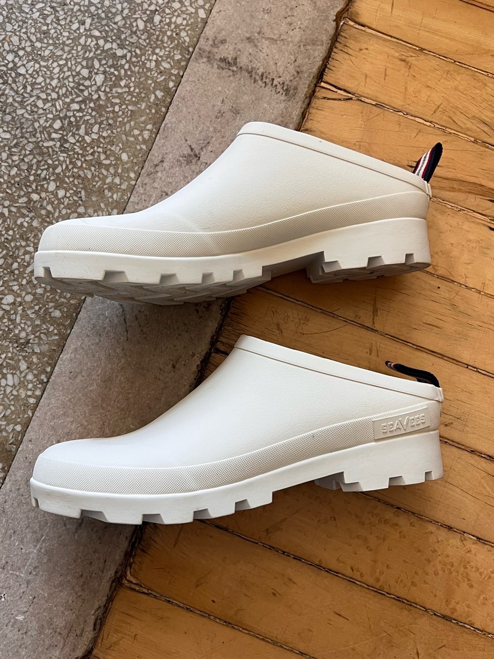 SeaVees White Lug-Sole Clog Mules with Heel Pull Tab